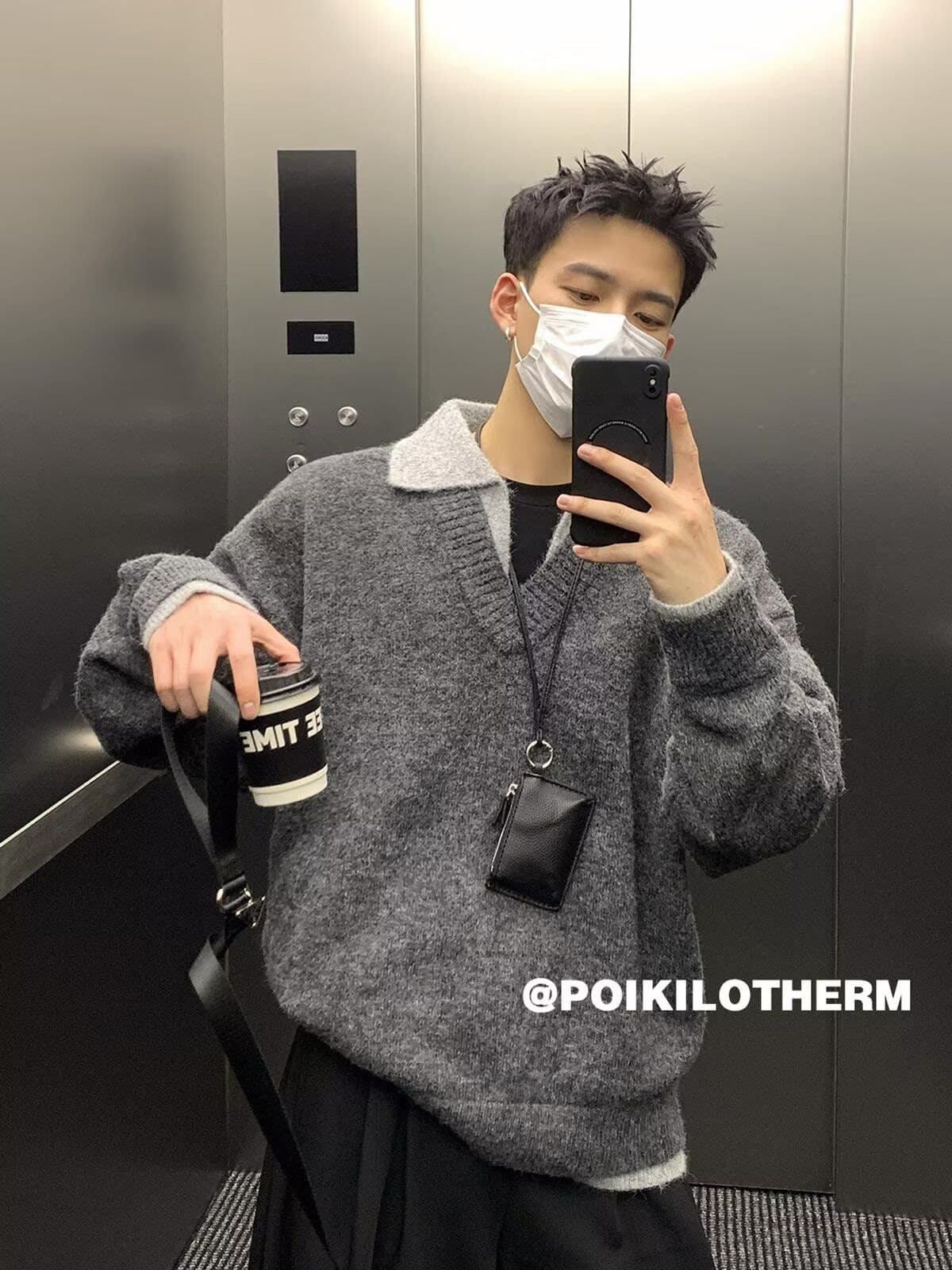 2026 가을 겨울 한 부서 레트로 두꺼운 페이크 레이어드 POLO 칼라 니트 스웨터 남녀 루즈핏 보온 캐주얼 스웨터 상세 이미지 2