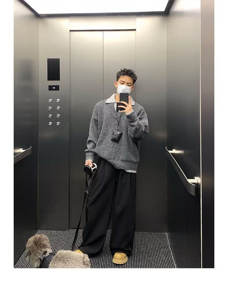 2026 가을 겨울 한 부서 레트로 두꺼운 페이크 레이어드 POLO 칼라 니트 스웨터 남녀 루즈핏 보온 캐주얼 스웨터 상세 이미지 9