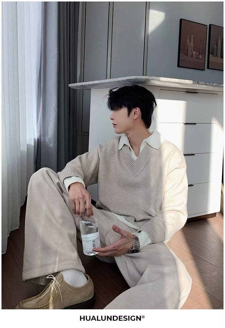 2026 가을 겨울 한 부서 레트로 두꺼운 페이크 레이어드 POLO 칼라 니트 스웨터 남녀 루즈핏 보온 캐주얼 스웨터 상세 이미지 14