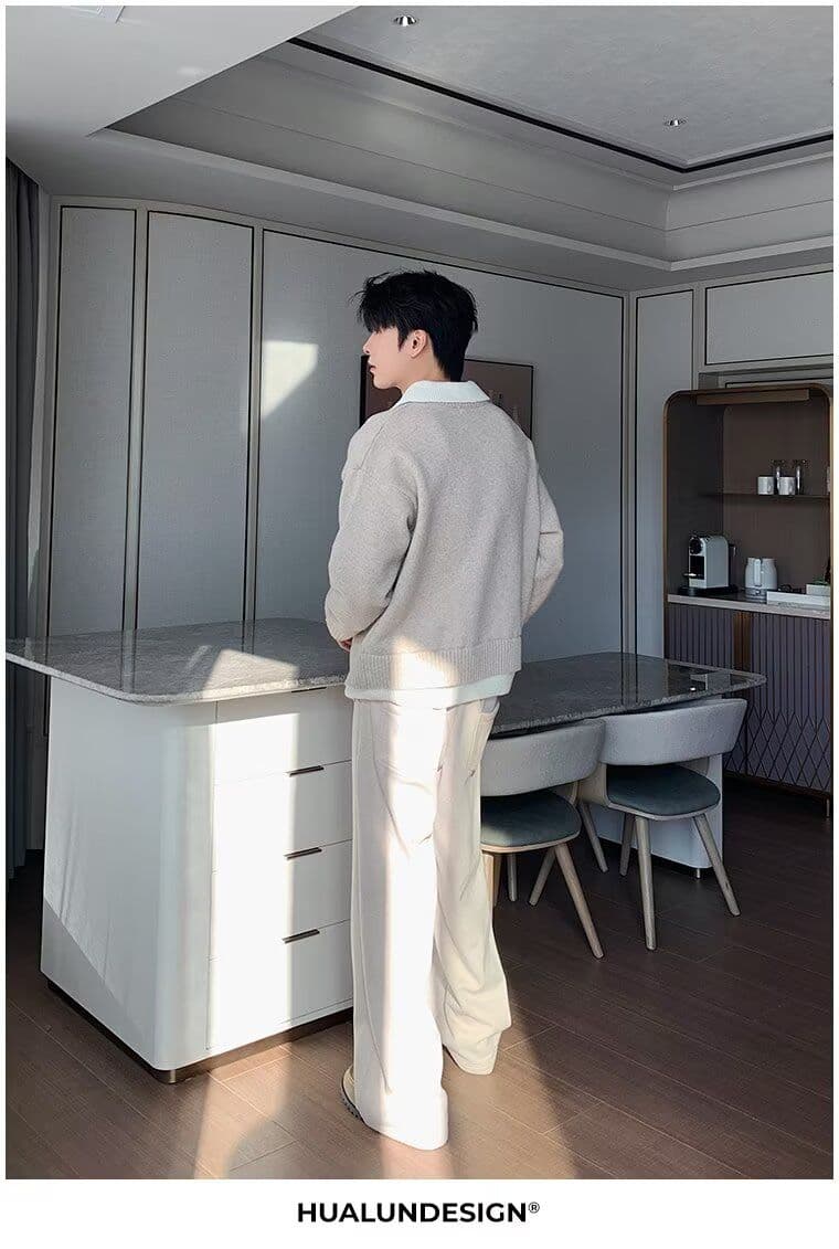 2026 가을 겨울 한 부서 레트로 두꺼운 페이크 레이어드 POLO 칼라 니트 스웨터 남녀 루즈핏 보온 캐주얼 스웨터 상세 이미지 16