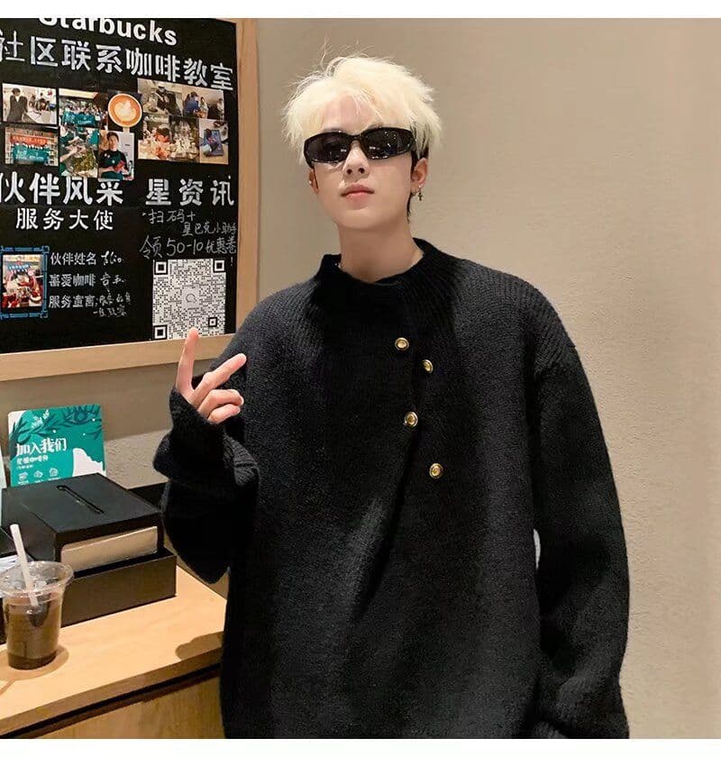 2026 조수 브랜드 하프 지퍼 터틀넥 단색 스웨터 남자 가을 겨울 루즈핏 일본식 느긋한 커플 다용도 니트 스웨터 상세 이미지 6
