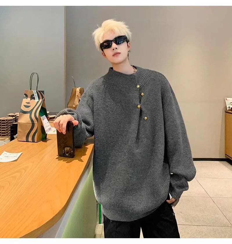 2026 조수 브랜드 하프 지퍼 터틀넥 단색 스웨터 남자 가을 겨울 루즈핏 일본식 느긋한 커플 다용도 니트 스웨터 상세 이미지 22