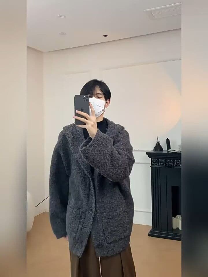 2026 새로운 가을 겨울 느긋한 바람 두꺼운 후드 니트 오픈 가디건 남자 루즈핏 중간 길이 고급 센스 스웨터 코트 상세 이미지 6