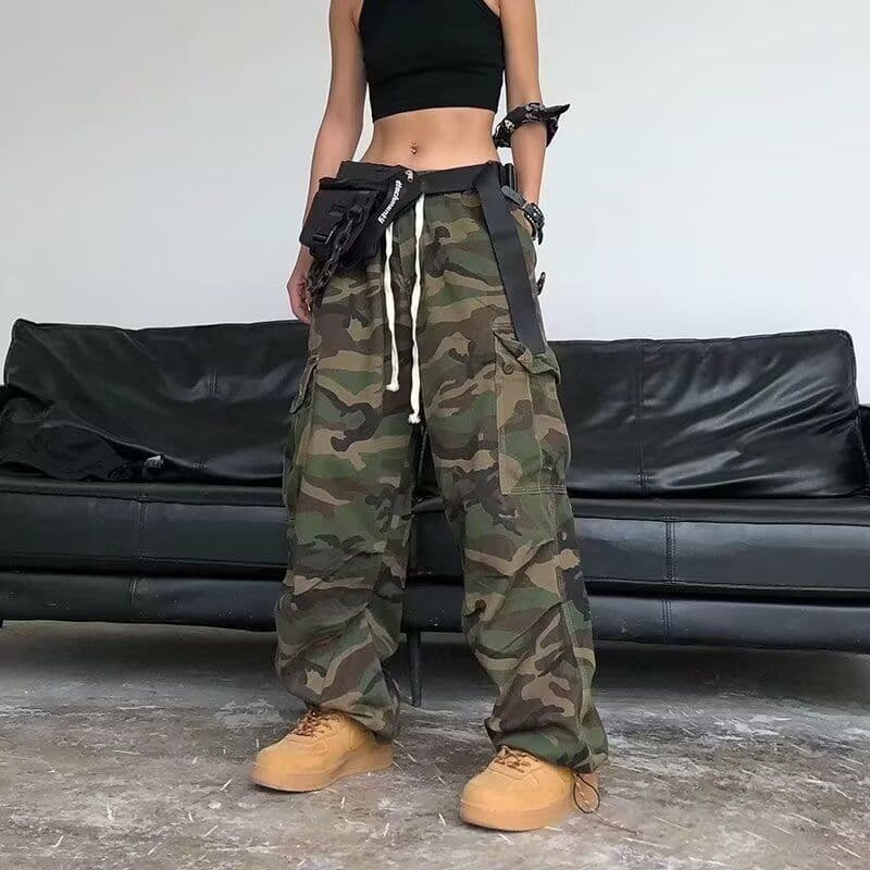 2026 아메리칸 거리 레트로 웃음 하 카모플라주 넓은 다리 워크웨어 팬츠 루즈핏 빅 포켓 캐주얼 바지 남자 롱 바지