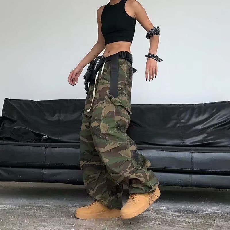 2026 아메리칸 거리 레트로 웃음 하 카모플라주 넓은 다리 워크웨어 팬츠 루즈핏 빅 포켓 캐주얼 바지 남자 롱 바지 이미지 4