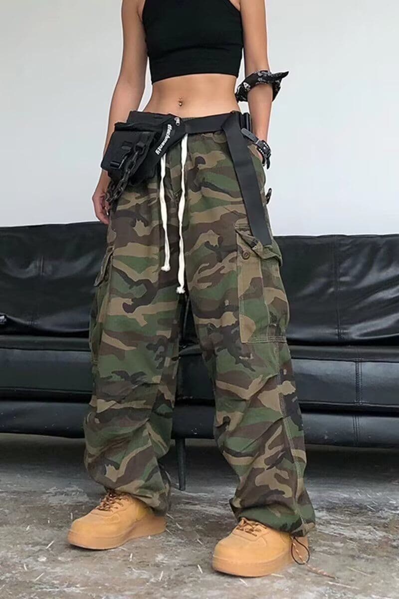 2026 아메리칸 거리 레트로 웃음 하 카모플라주 넓은 다리 워크웨어 팬츠 루즈핏 빅 포켓 캐주얼 바지 남자 롱 바지 상세 이미지 1