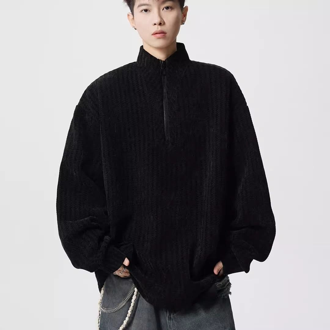 2026 해체 털이 있는 하프 지퍼 후드티 남자 빅 사이즈 악당 잘 생긴 풀오버 재킷 겨울 조수 브랜드 고급 센스 남성 의류 이미지 4