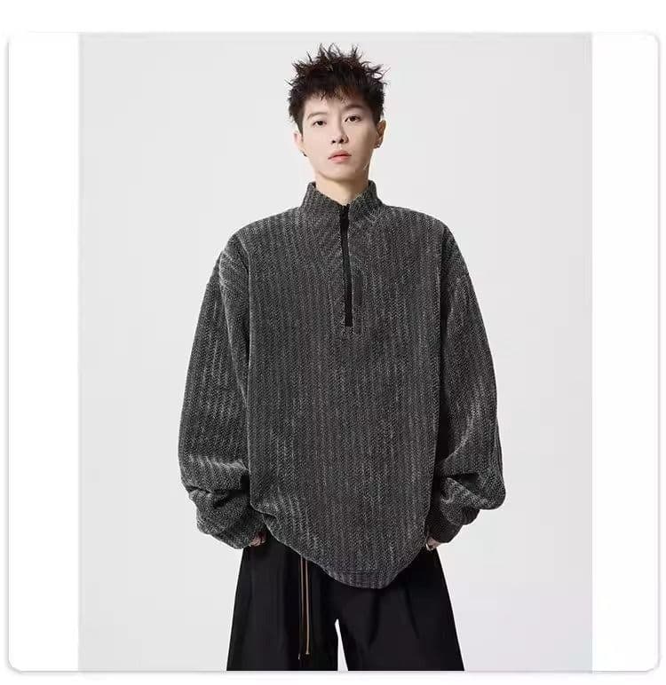 2026 해체 털이 있는 하프 지퍼 후드티 남자 빅 사이즈 악당 잘 생긴 풀오버 재킷 겨울 조수 브랜드 고급 센스 남성 의류 상세 이미지 2