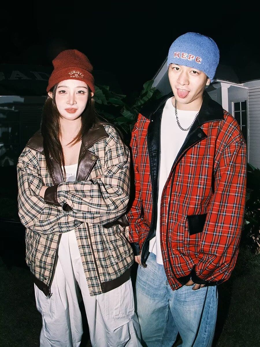 2026 새로운 가을 겨울 양면 착용 체크무늬 재킷 남녀 항구 바람 ins 야구 유니폼 루즈핏 가죽 재킷 재킷 바람막이 상세 이미지 4