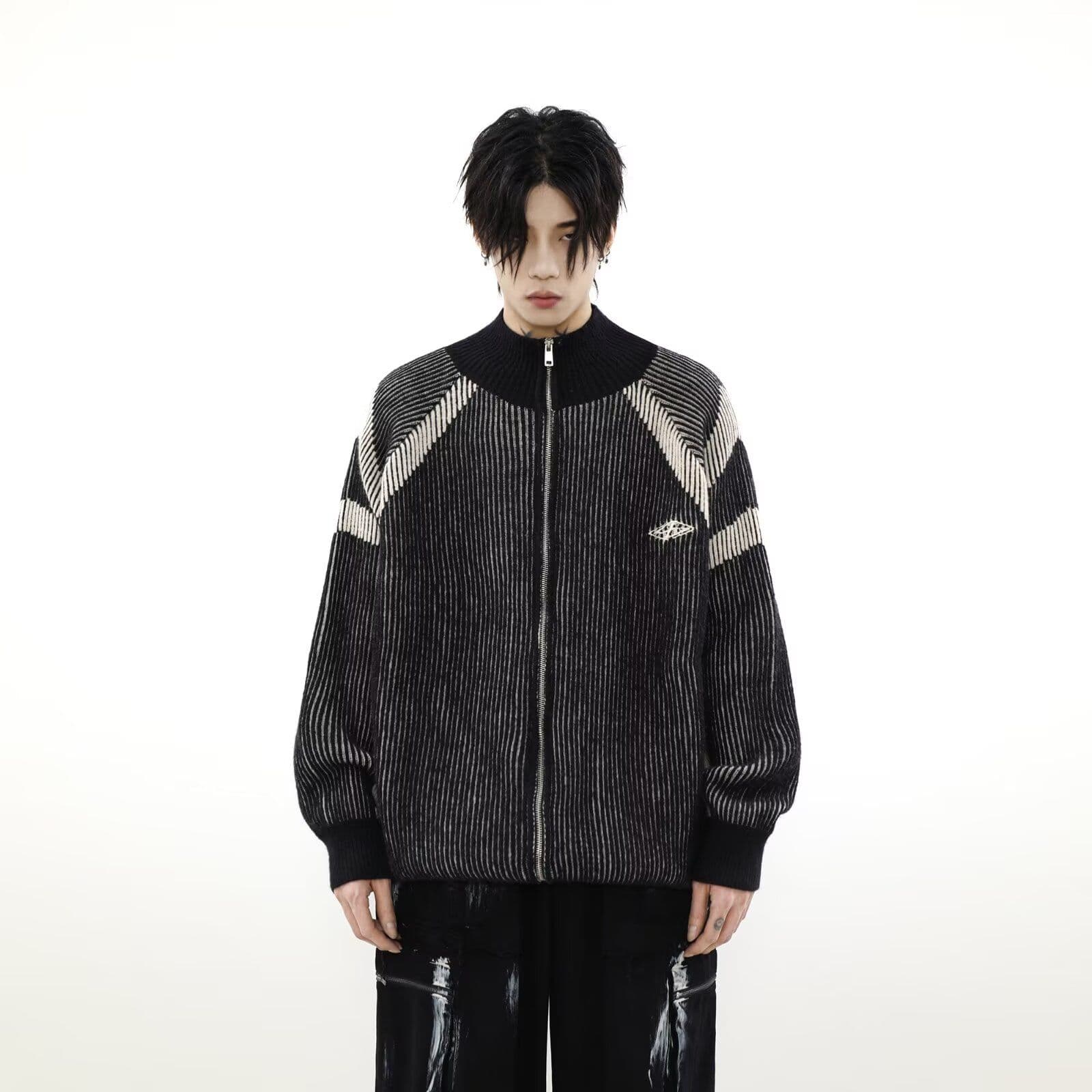 2026 가을 겨울 레트로 디자인 센스 작은 대중 배색 스트라이프 터틀넥 스웨터 남녀 니트 커플 카디건 코트 이미지 5