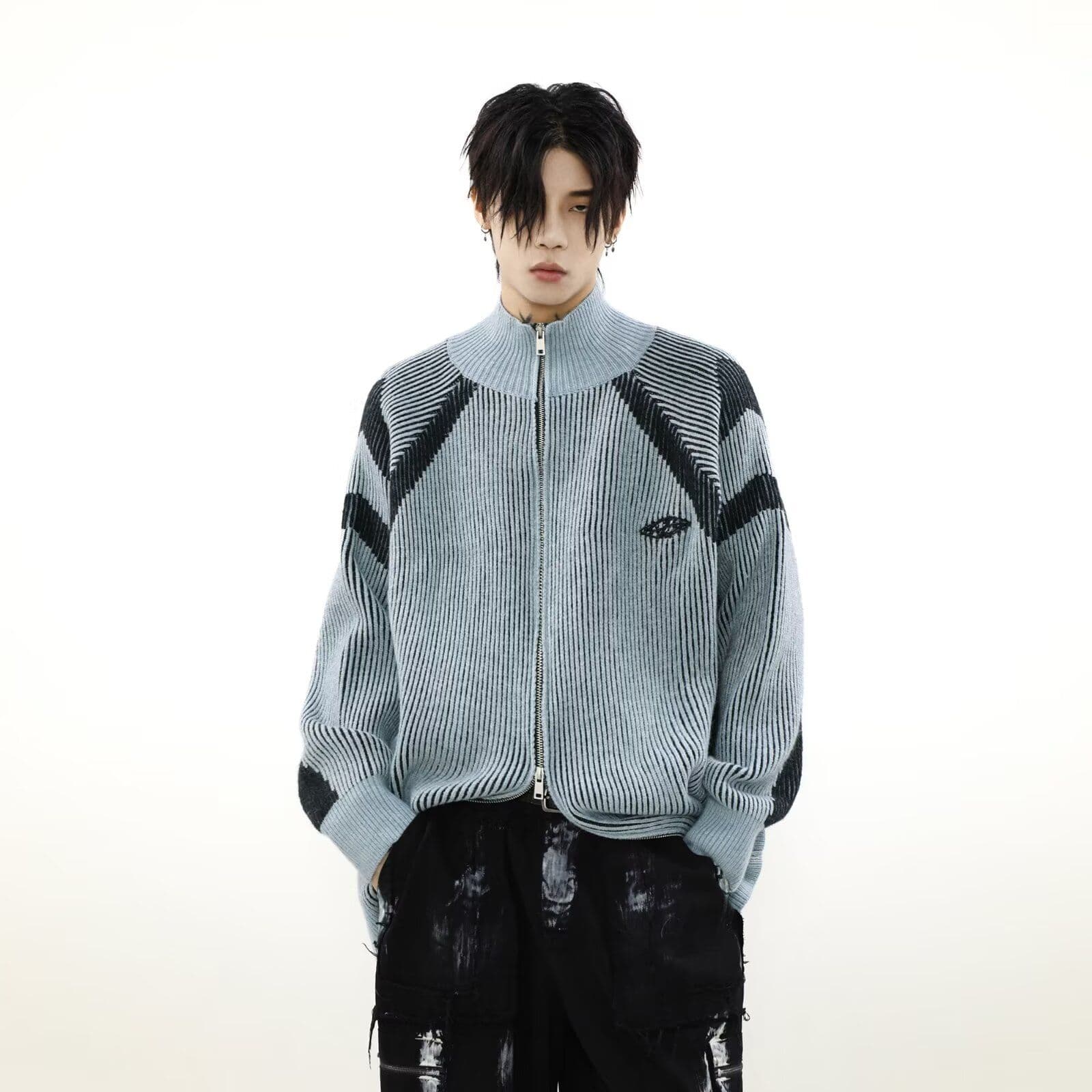 2026 가을 겨울 레트로 디자인 센스 작은 대중 배색 스트라이프 터틀넥 스웨터 남녀 니트 커플 카디건 코트 이미지 4