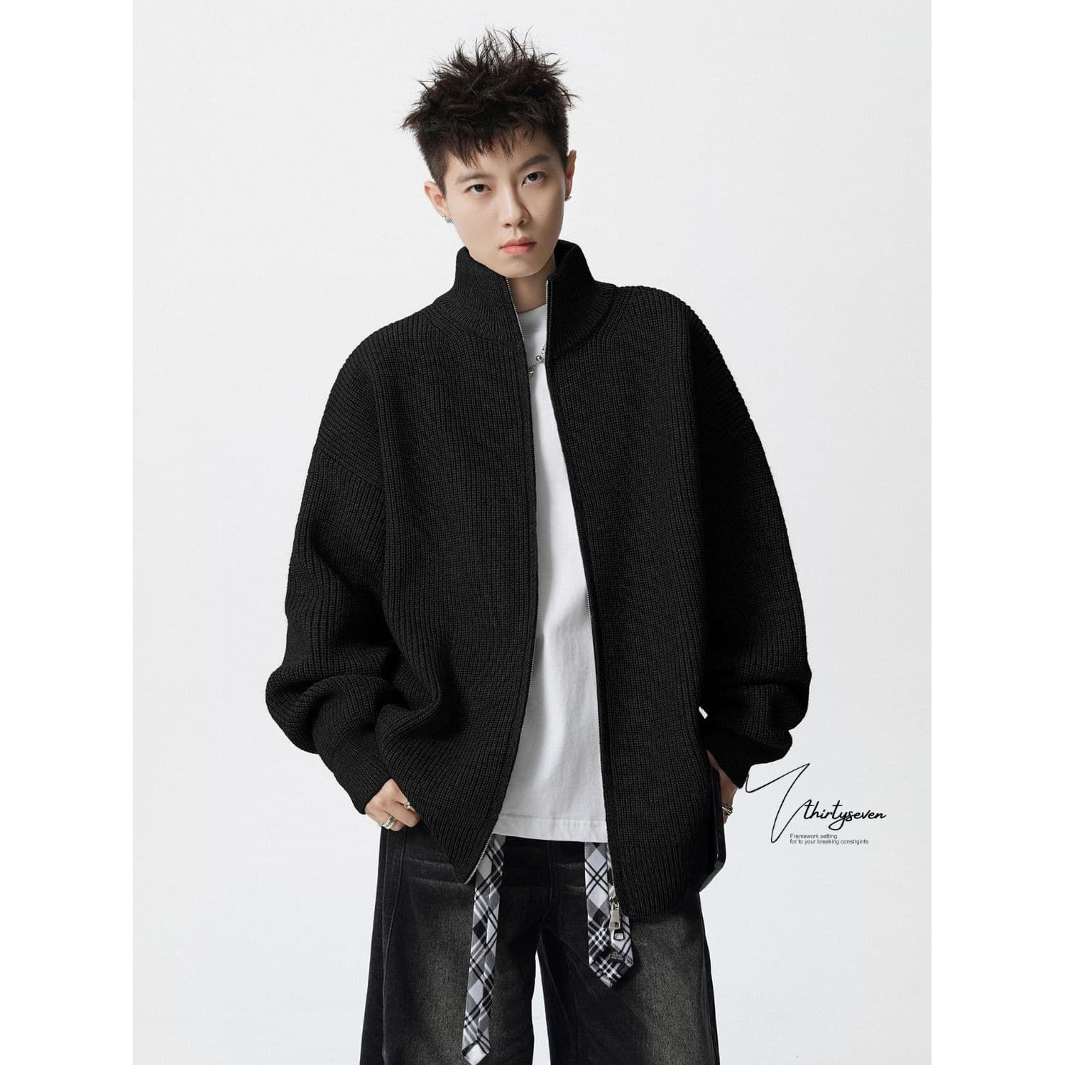 2026 스탠드 칼라 니트 카디건 코트 남자 가을 겨울 커플 스웨터 cleanfit 느긋한 바람 아메리칸 레트로 스웨터 이미지 2