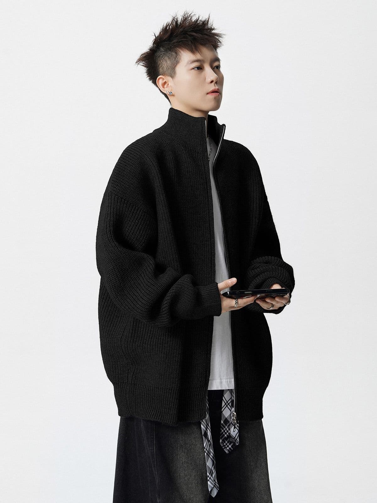 2026 스탠드 칼라 니트 카디건 코트 남자 가을 겨울 커플 스웨터 cleanfit 느긋한 바람 아메리칸 레트로 스웨터 상세 이미지 12