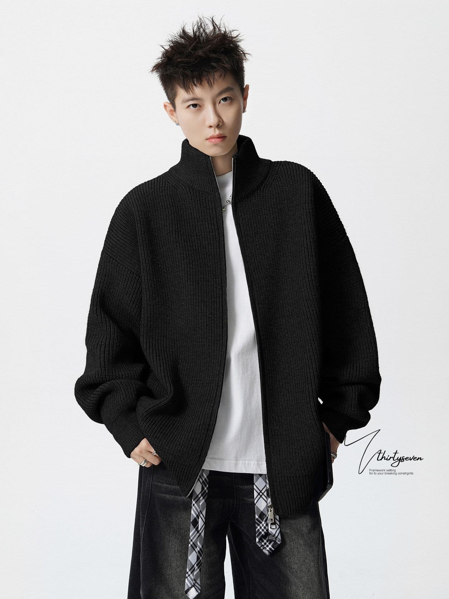 2026 스탠드 칼라 니트 카디건 코트 남자 가을 겨울 커플 스웨터 cleanfit 느긋한 바람 아메리칸 레트로 스웨터 상세 이미지 21