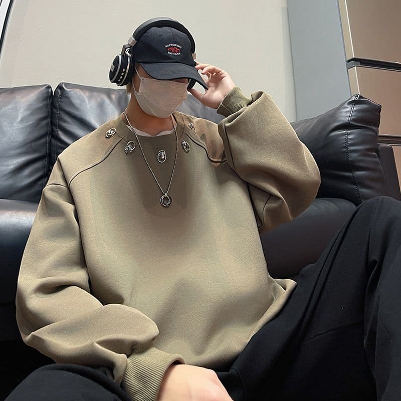 2026 레트로 oversize 어깨 패드 라운드 넥 후드티 남녀 징 디자인 센스 작은 대중 인사이드 가져 가라. 긴팔 재킷