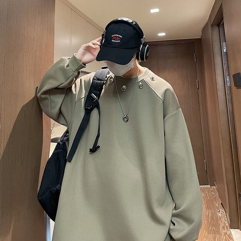 2026 레트로 oversize 어깨 패드 라운드 넥 후드티 남녀 징 디자인 센스 작은 대중 인사이드 가져 가라. 긴팔 재킷 이미지 3