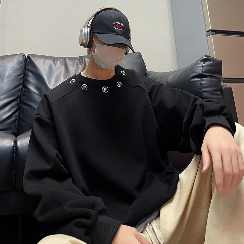 2026 레트로 oversize 어깨 패드 라운드 넥 후드티 남녀 징 디자인 센스 작은 대중 인사이드 가져 가라. 긴팔 재킷 이미지 2