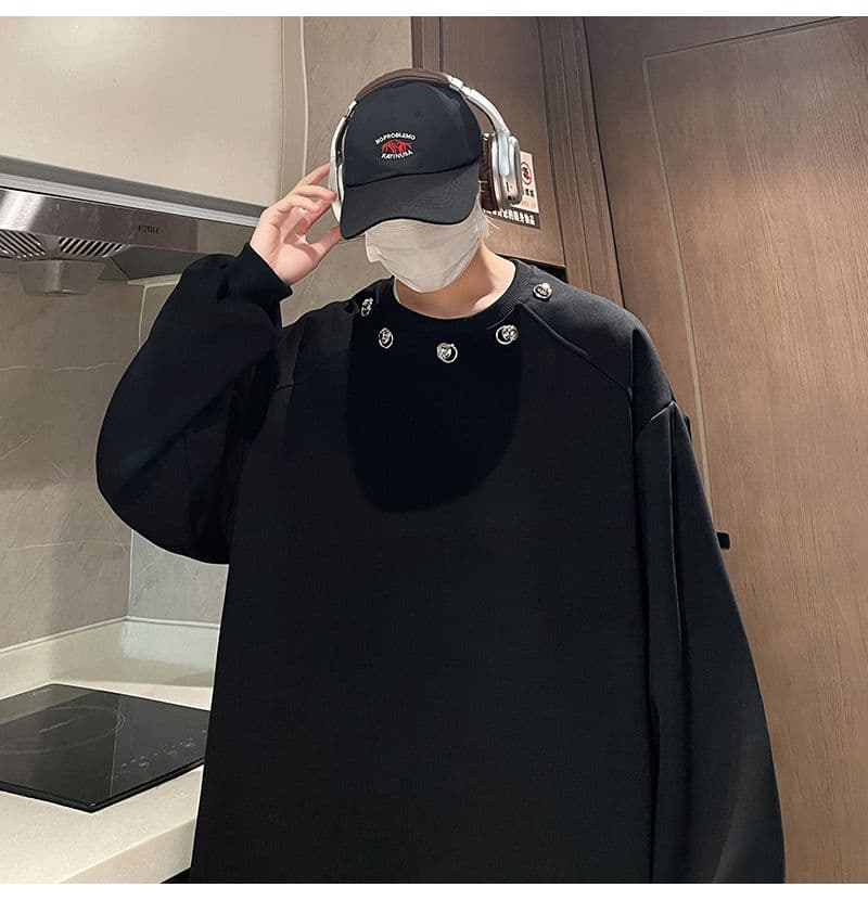 2026 레트로 oversize 어깨 패드 라운드 넥 후드티 남녀 징 디자인 센스 작은 대중 인사이드 가져 가라. 긴팔 재킷 상세 이미지 4