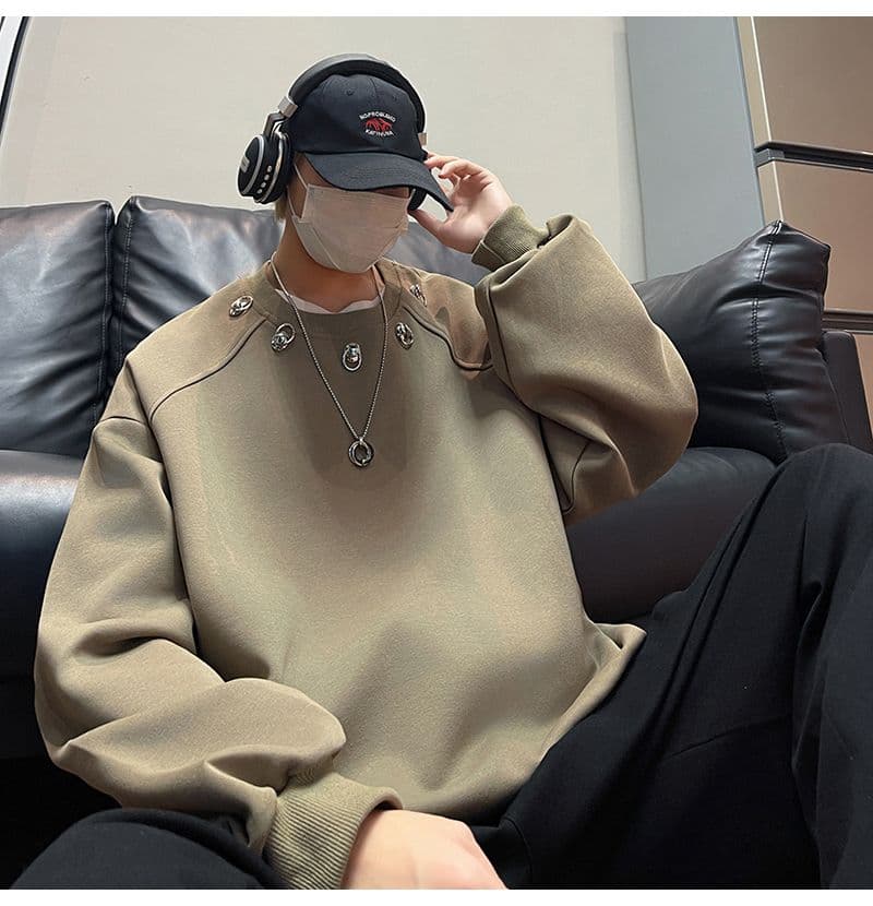 2026 레트로 oversize 어깨 패드 라운드 넥 후드티 남녀 징 디자인 센스 작은 대중 인사이드 가져 가라. 긴팔 재킷 상세 이미지 17