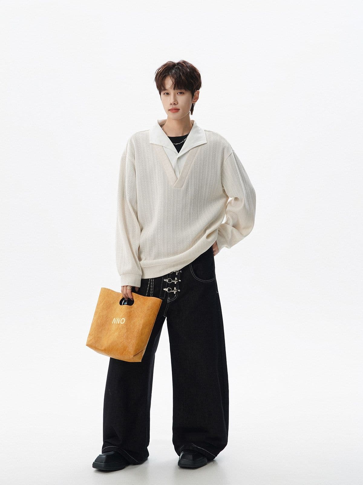 2026 새로운 무거운 가을 겨울 아메리칸 질감 센스 페이크 레이어드 폴로 칼라 후드티 남자 조수 브랜드 캐주얼 긴팔 맨위 상세 이미지 8