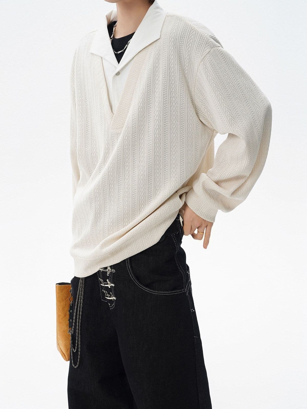 2026 새로운 무거운 가을 겨울 아메리칸 질감 센스 페이크 레이어드 폴로 칼라 후드티 남자 조수 브랜드 캐주얼 긴팔 맨위 상세 이미지 10