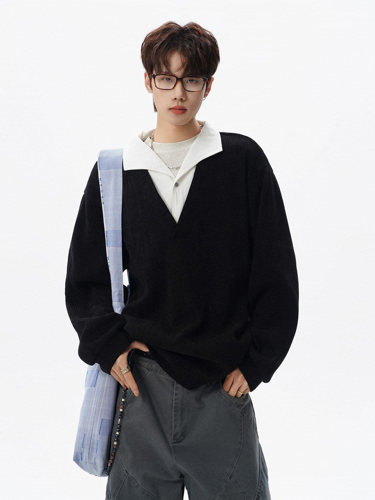 2026 새로운 무거운 가을 겨울 아메리칸 질감 센스 페이크 레이어드 폴로 칼라 후드티 남자 조수 브랜드 캐주얼 긴팔 맨위 상세 이미지 18