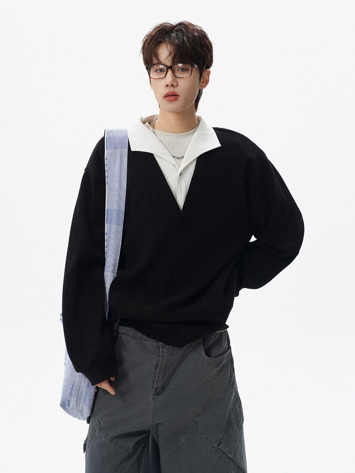 2026 새로운 무거운 가을 겨울 아메리칸 질감 센스 페이크 레이어드 폴로 칼라 후드티 남자 조수 브랜드 캐주얼 긴팔 맨위 상세 이미지 19