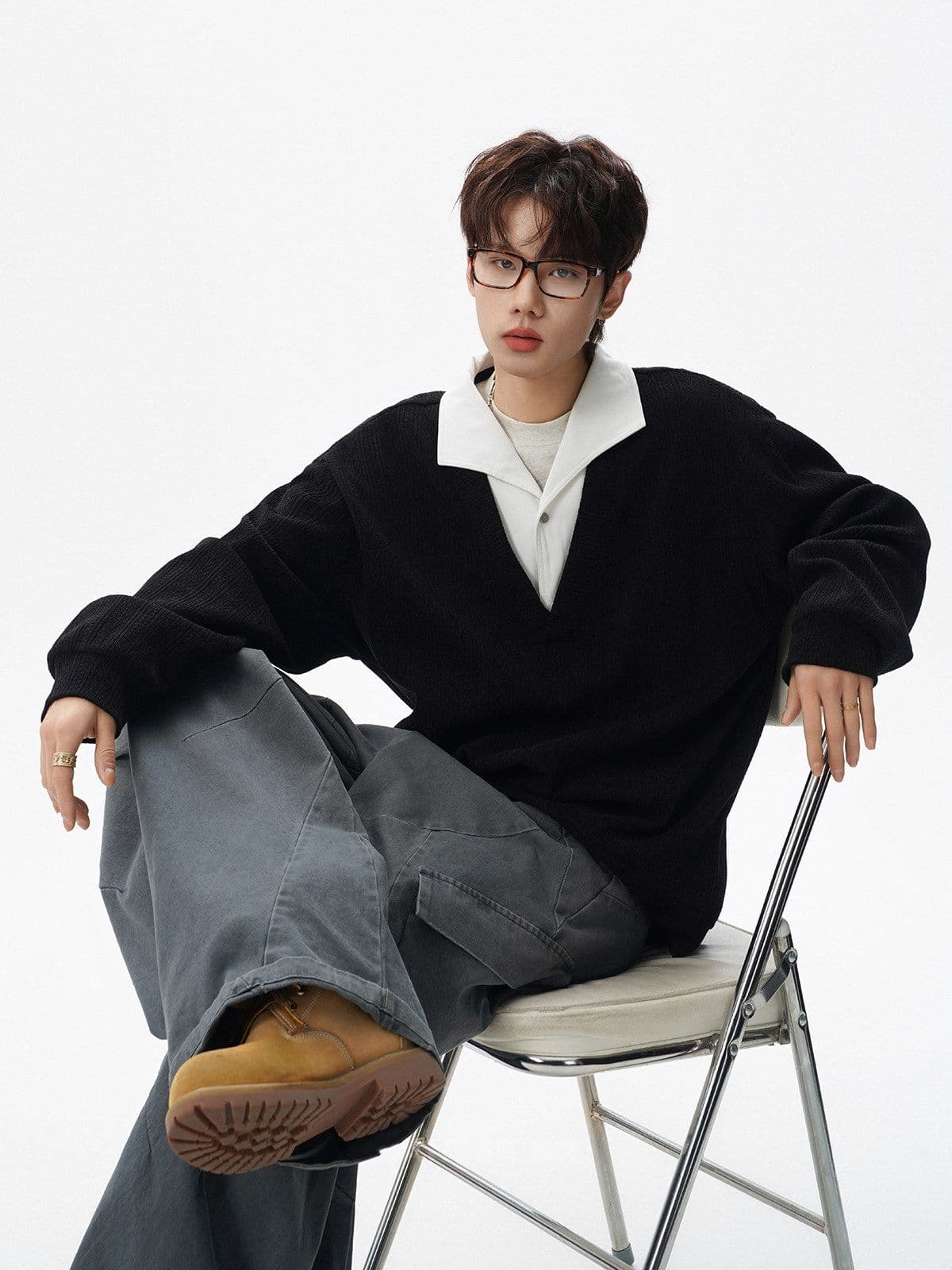 2026 새로운 무거운 가을 겨울 아메리칸 질감 센스 페이크 레이어드 폴로 칼라 후드티 남자 조수 브랜드 캐주얼 긴팔 맨위 상세 이미지 22