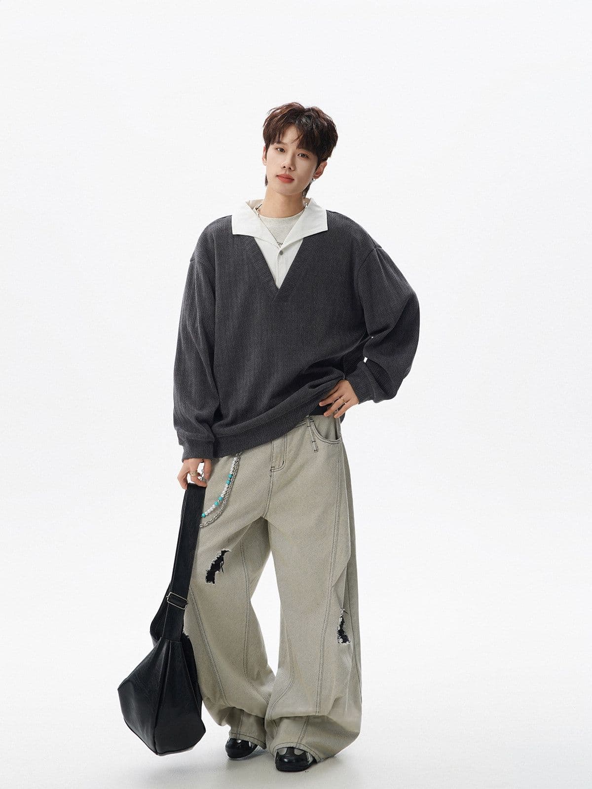 2026 새로운 무거운 가을 겨울 아메리칸 질감 센스 페이크 레이어드 폴로 칼라 후드티 남자 조수 브랜드 캐주얼 긴팔 맨위 상세 이미지 26