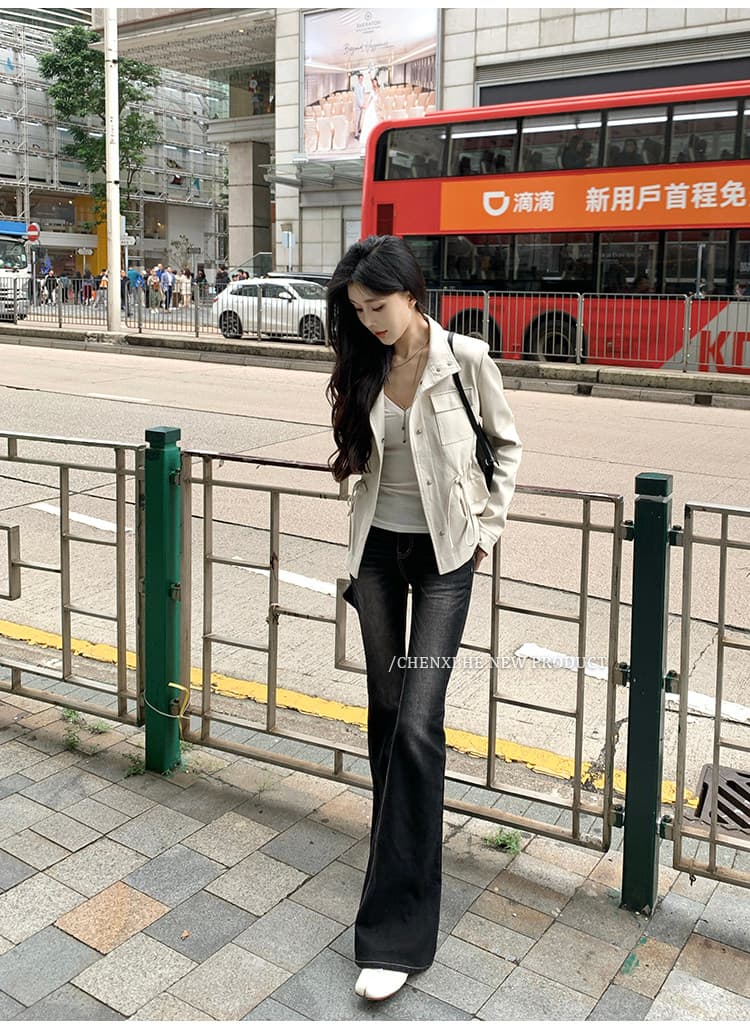 그는 아침 검정색 몸매 가꾸기 마이크로 나팔 청바지 여성 봄 새로운 아메리칸 핫걸 하이웨이스트 리프트 엉덩이 호스 슈 바지 상세 이미지 19