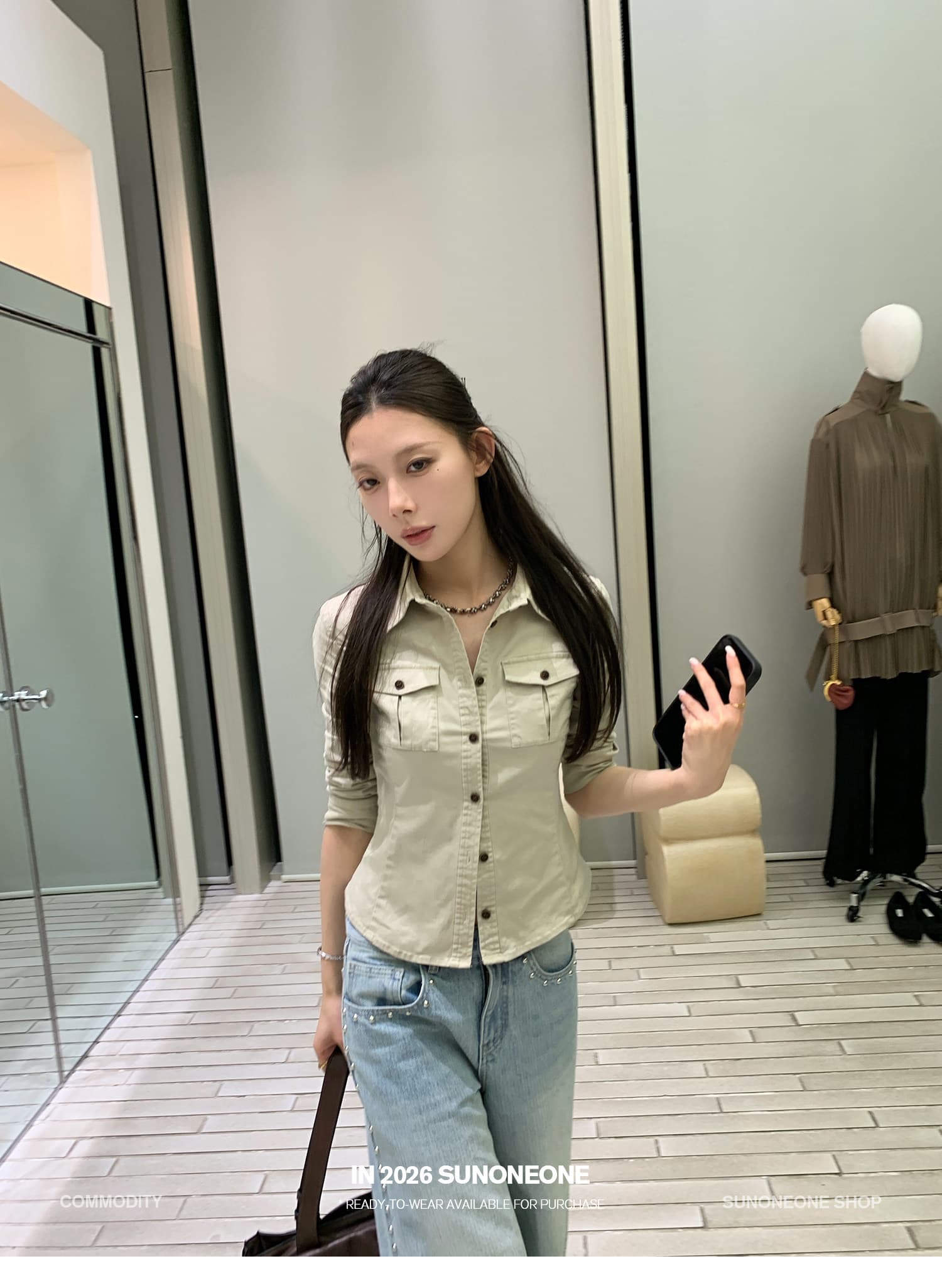 sunoneone 로우 웨이스트 디자인 센스 스트레이트 징 장식 측면 청바지 여성 봄 루즈핏 작은 키 캐주얼 바지 상세 이미지 21