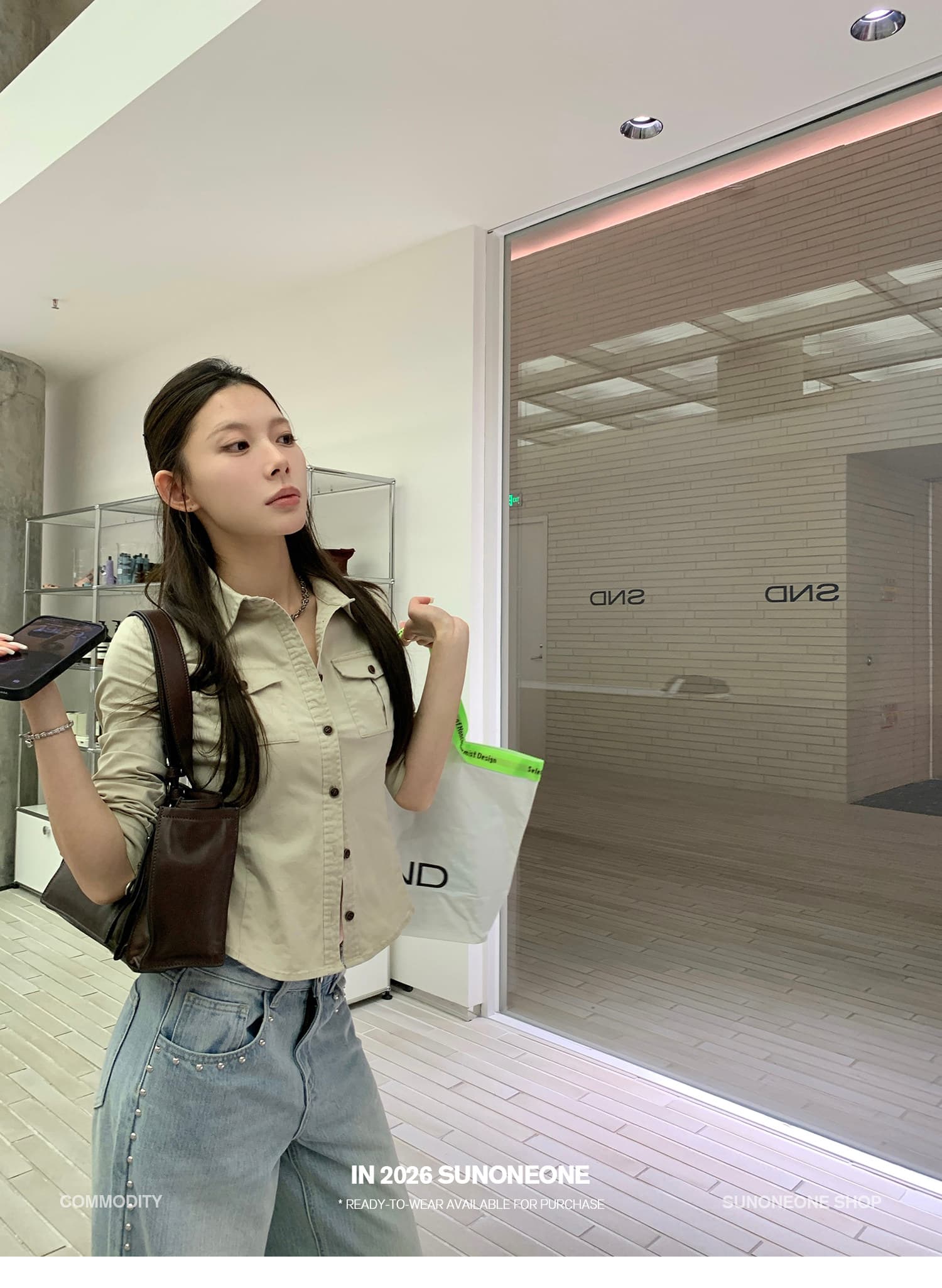 sunoneone 로우 웨이스트 디자인 센스 스트레이트 징 장식 측면 청바지 여성 봄 루즈핏 작은 키 캐주얼 바지 상세 이미지 22