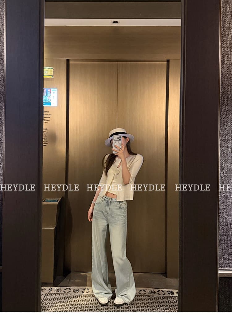 검은 콩 흠 얕은 봄 데님 라이 경기 서울 달빛 청바지 워싱 대나무 마디 질감 스트레이트 팬츠 긴 바지 여성 상세 이미지 26