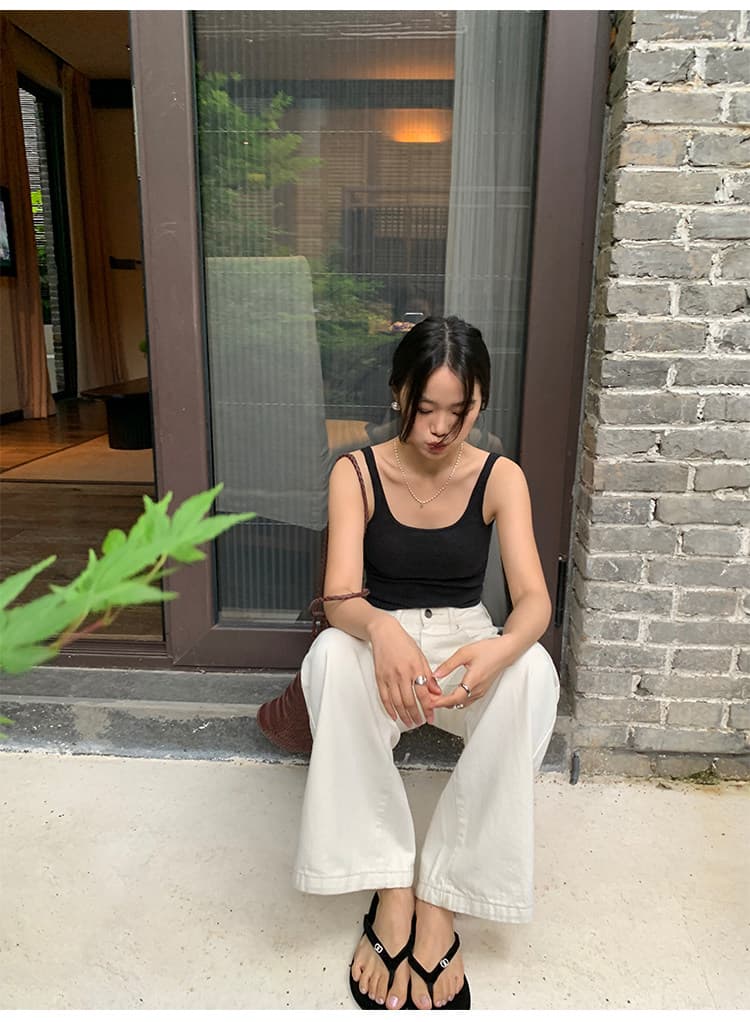 pusumede 보존 섹션 화이트 넓은 다리 청바지 여성 하이웨이스트 루즈핏 슬림해 보이는 캐주얼 다용도 스트레이트 긴 바지 상세 이미지 14