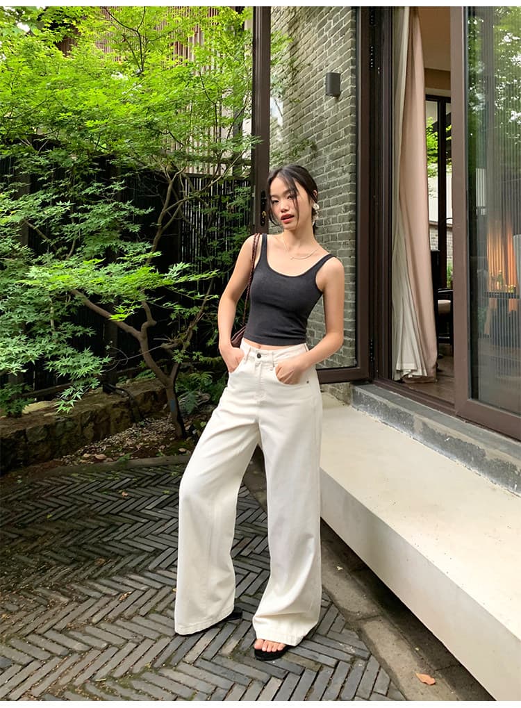 pusumede 보존 섹션 화이트 넓은 다리 청바지 여성 하이웨이스트 루즈핏 슬림해 보이는 캐주얼 다용도 스트레이트 긴 바지 상세 이미지 17