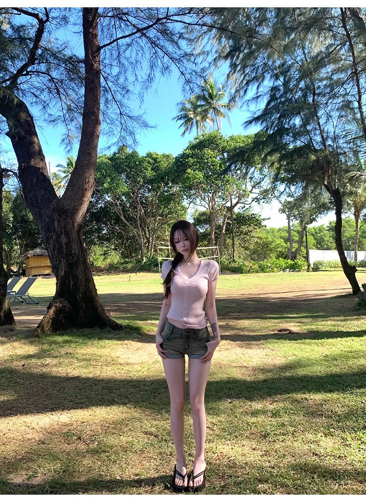suuuicee 속도 새겨 져 있음 길다 다리 트리플 워싱 복합 공예 이중층 뒤집다 측면 레트로 마 오래된 데님 반바지 상세 이미지 1