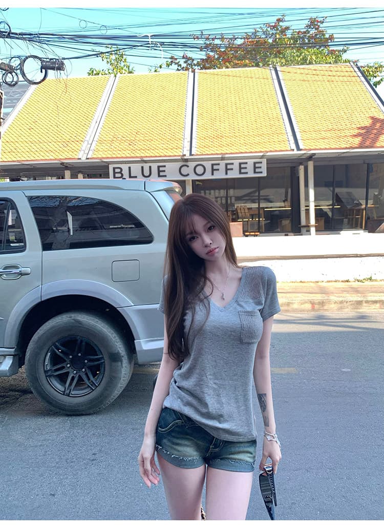 suuuicee 속도 새겨 져 있음 길다 다리 트리플 워싱 복합 공예 이중층 뒤집다 측면 레트로 마 오래된 데님 반바지 상세 이미지 26
