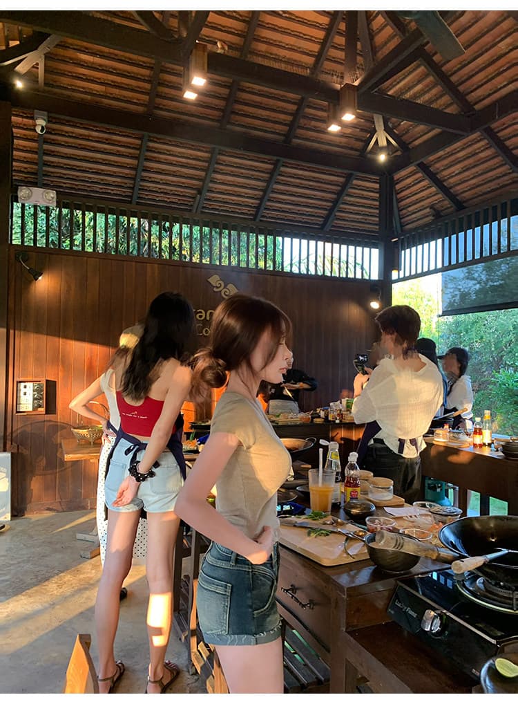 suuuicee 속도 새겨 져 있음 길다 다리 트리플 워싱 복합 공예 이중층 뒤집다 측면 레트로 마 오래된 데님 반바지 상세 이미지 28