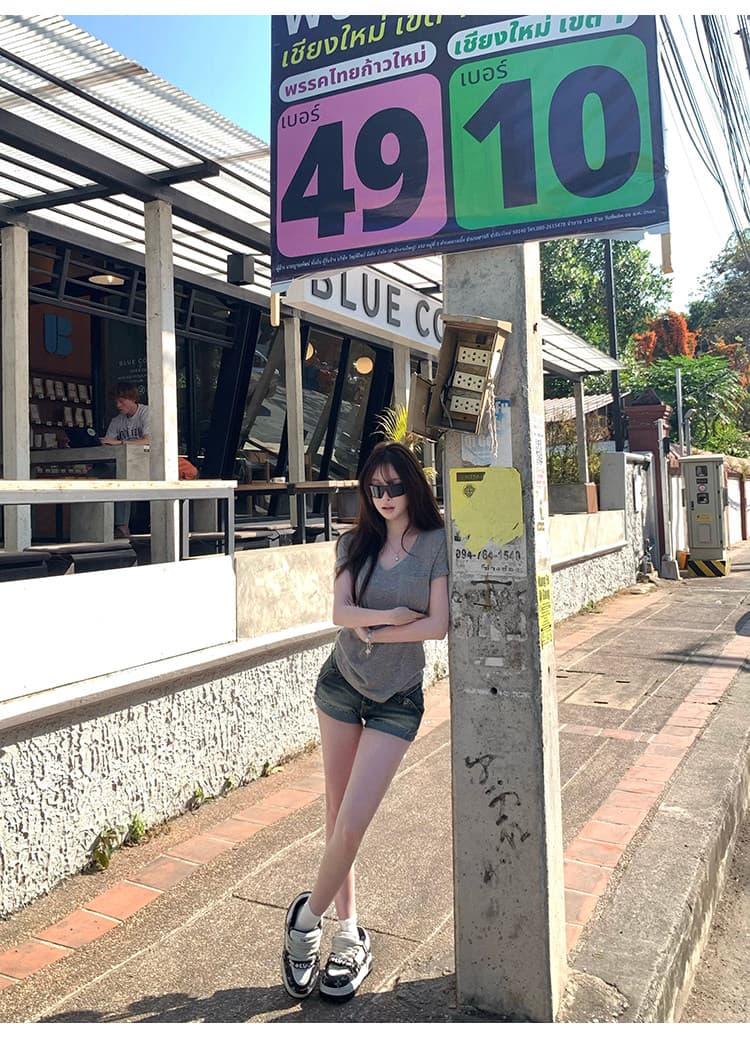 suuuicee 속도 새겨 져 있음 길다 다리 트리플 워싱 복합 공예 이중층 뒤집다 측면 레트로 마 오래된 데님 반바지 상세 이미지 29