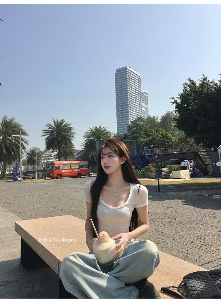7elling 하늘색 플래시 훈련 워싱 넓은 다리 스트레이트 청바지 여성 조기 봄 2026 새로운 하이웨이스트 바지 상세 이미지 18