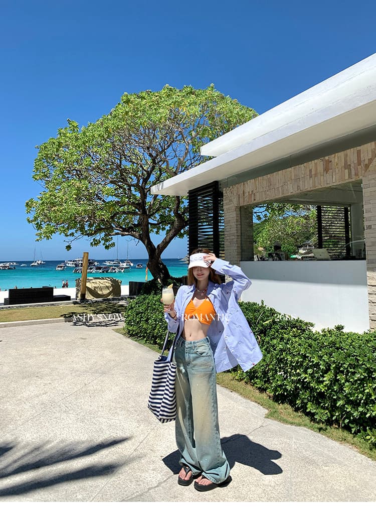 ashy snow 깨진 가을 은하계 무거운 작업 핫픽스 폭발 플래시 와이드 레그 팬츠 더러운 더러운 청바지 홍당무 워싱 느긋한 상세 이미지 37