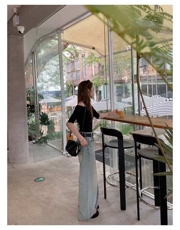 케이크를 잘라 직접 만든 작은 키 봄 여름 파란색 바지 아이들 패션 뜨거운 은 스팽글 스트레이트 넓은 다리 청바지 다용도 상세 이미지 16