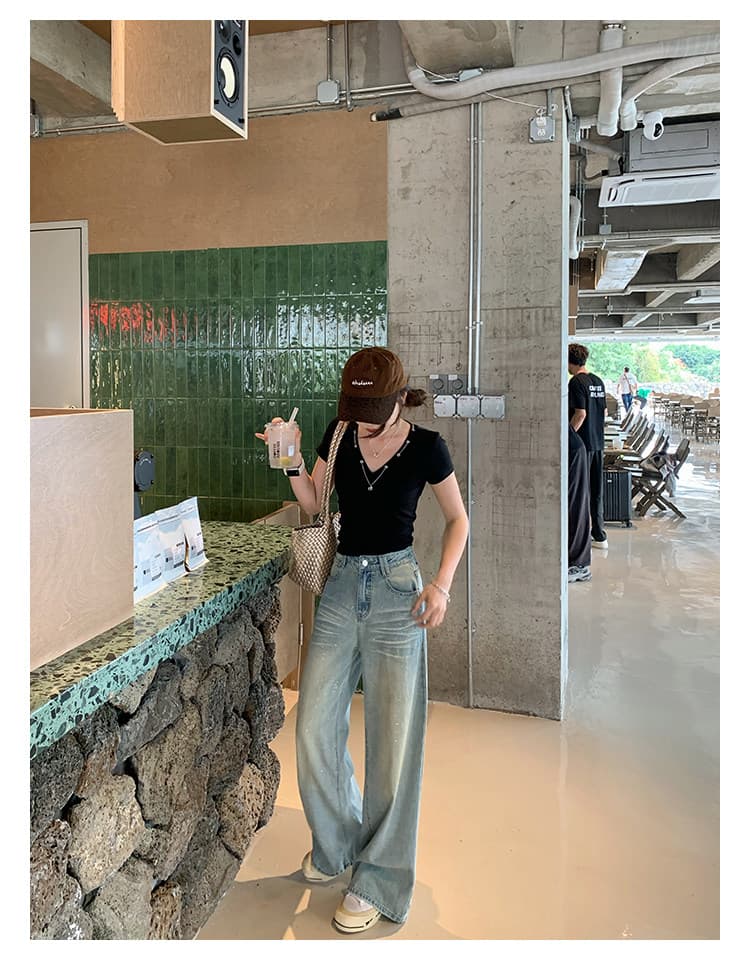 케이크를 잘라 직접 만든 작은 키 봄 여름 파란색 바지 아이들 패션 뜨거운 은 스팽글 스트레이트 넓은 다리 청바지 다용도 상세 이미지 19