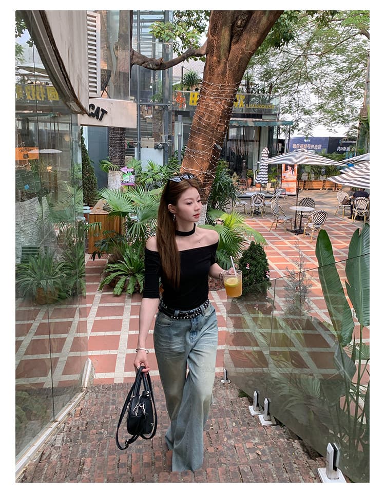 케이크를 잘라 직접 만든 작은 키 봄 여름 파란색 바지 아이들 패션 뜨거운 은 스팽글 스트레이트 넓은 다리 청바지 다용도 상세 이미지 31