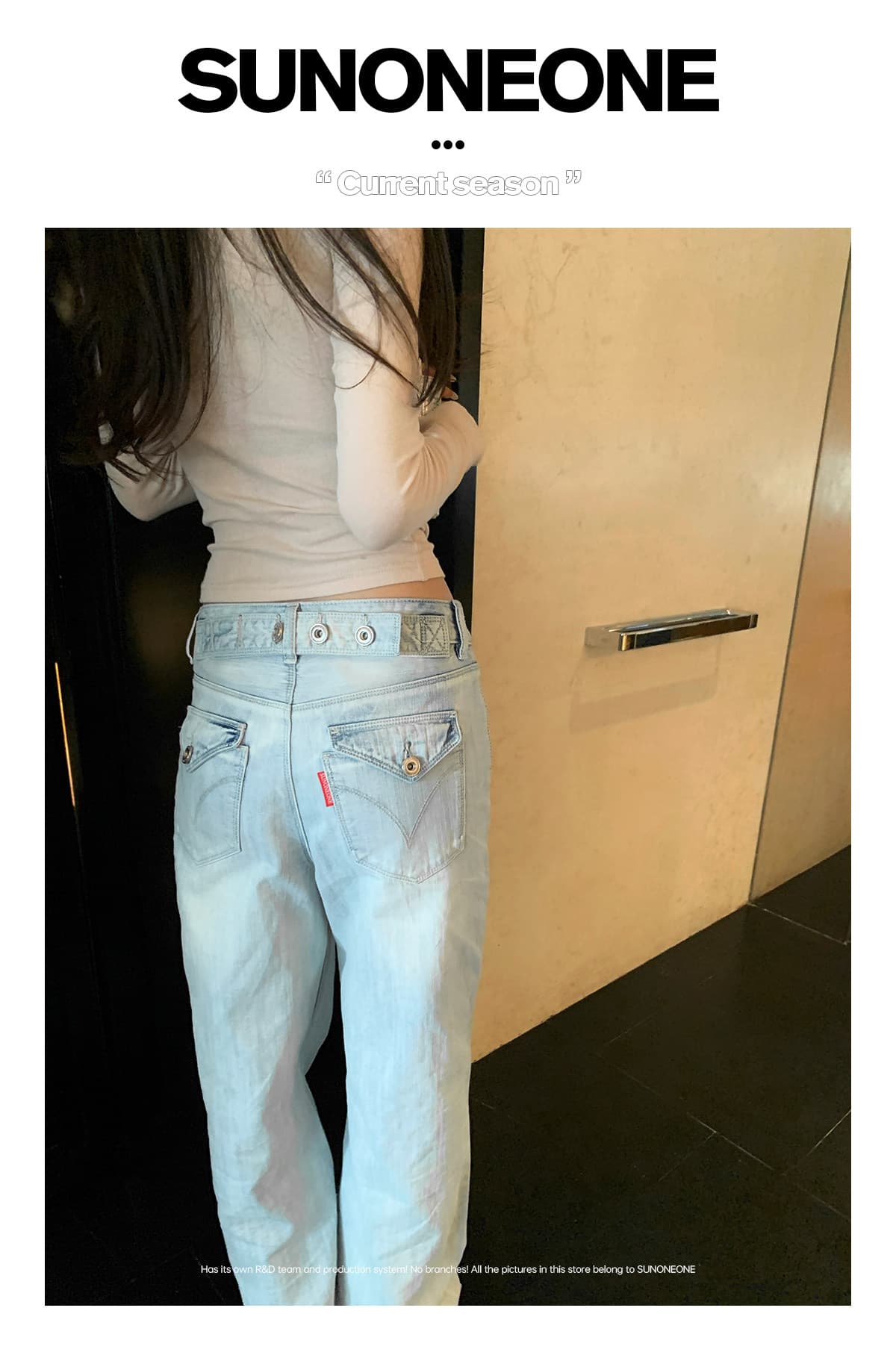 sunoneone 한 부서 워싱 하늘색 플립 커버 스트레이트 청바지 여성 여름 루즈핏 작은 키 캐주얼 바지 상세 이미지 1