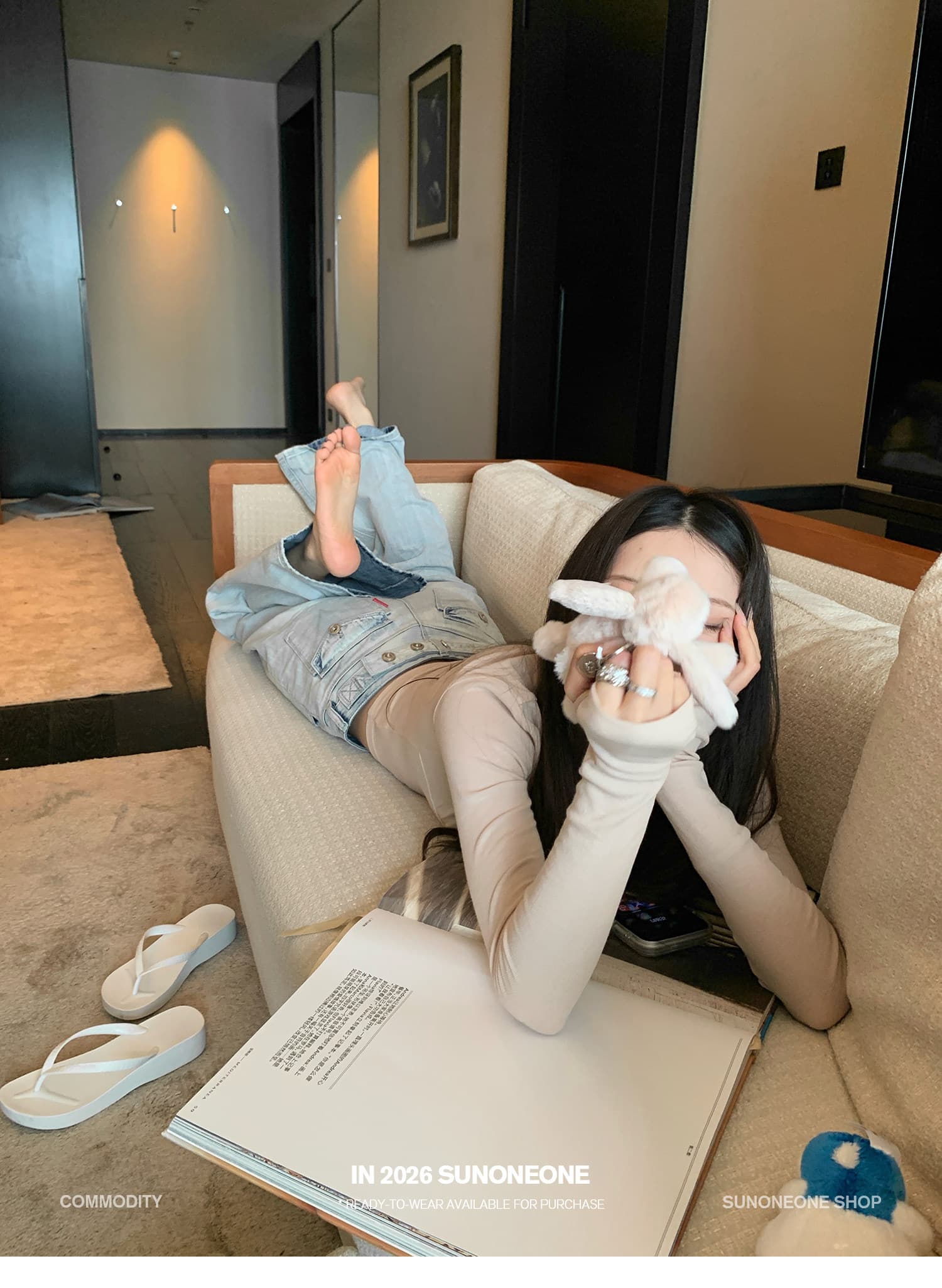 sunoneone 한 부서 워싱 하늘색 플립 커버 스트레이트 청바지 여성 여름 루즈핏 작은 키 캐주얼 바지 상세 이미지 9