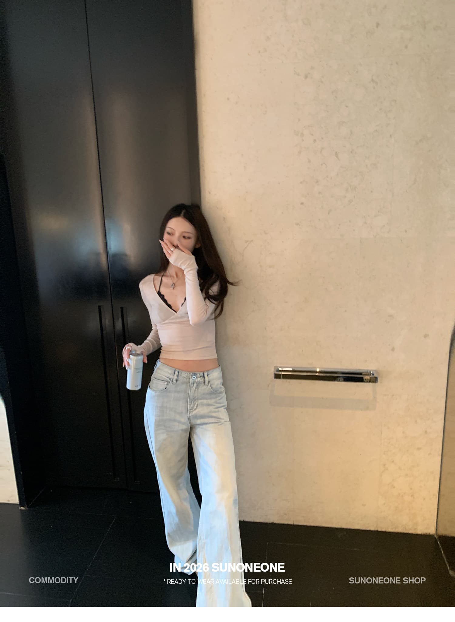 sunoneone 한 부서 워싱 하늘색 플립 커버 스트레이트 청바지 여성 여름 루즈핏 작은 키 캐주얼 바지 상세 이미지 11