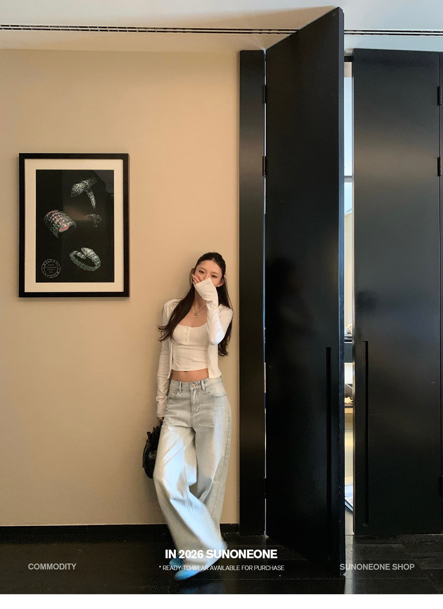 sunoneone 한 부서 워싱 하늘색 플립 커버 스트레이트 청바지 여성 여름 루즈핏 작은 키 캐주얼 바지 상세 이미지 19