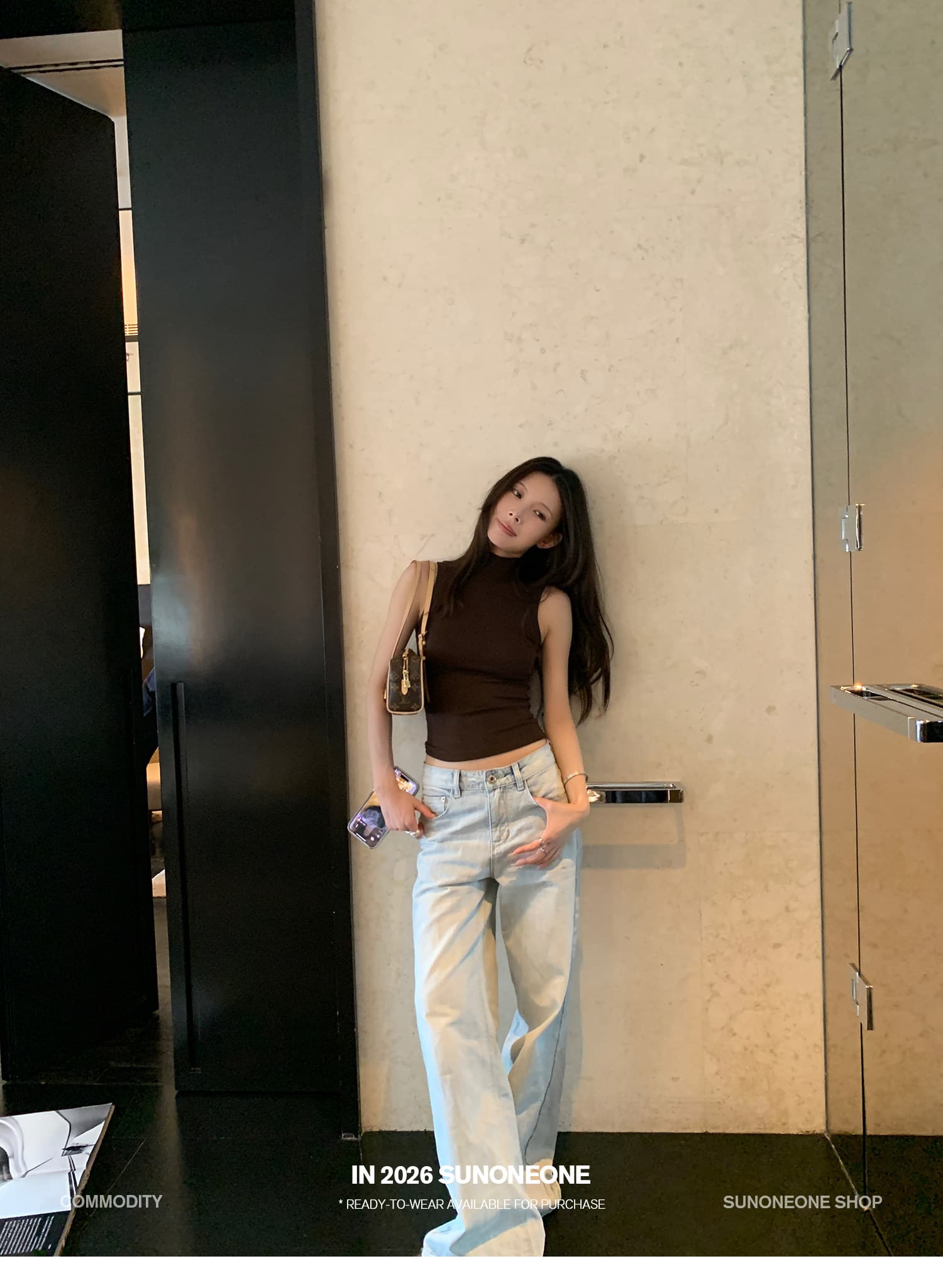 sunoneone 한 부서 워싱 하늘색 플립 커버 스트레이트 청바지 여성 여름 루즈핏 작은 키 캐주얼 바지 상세 이미지 22