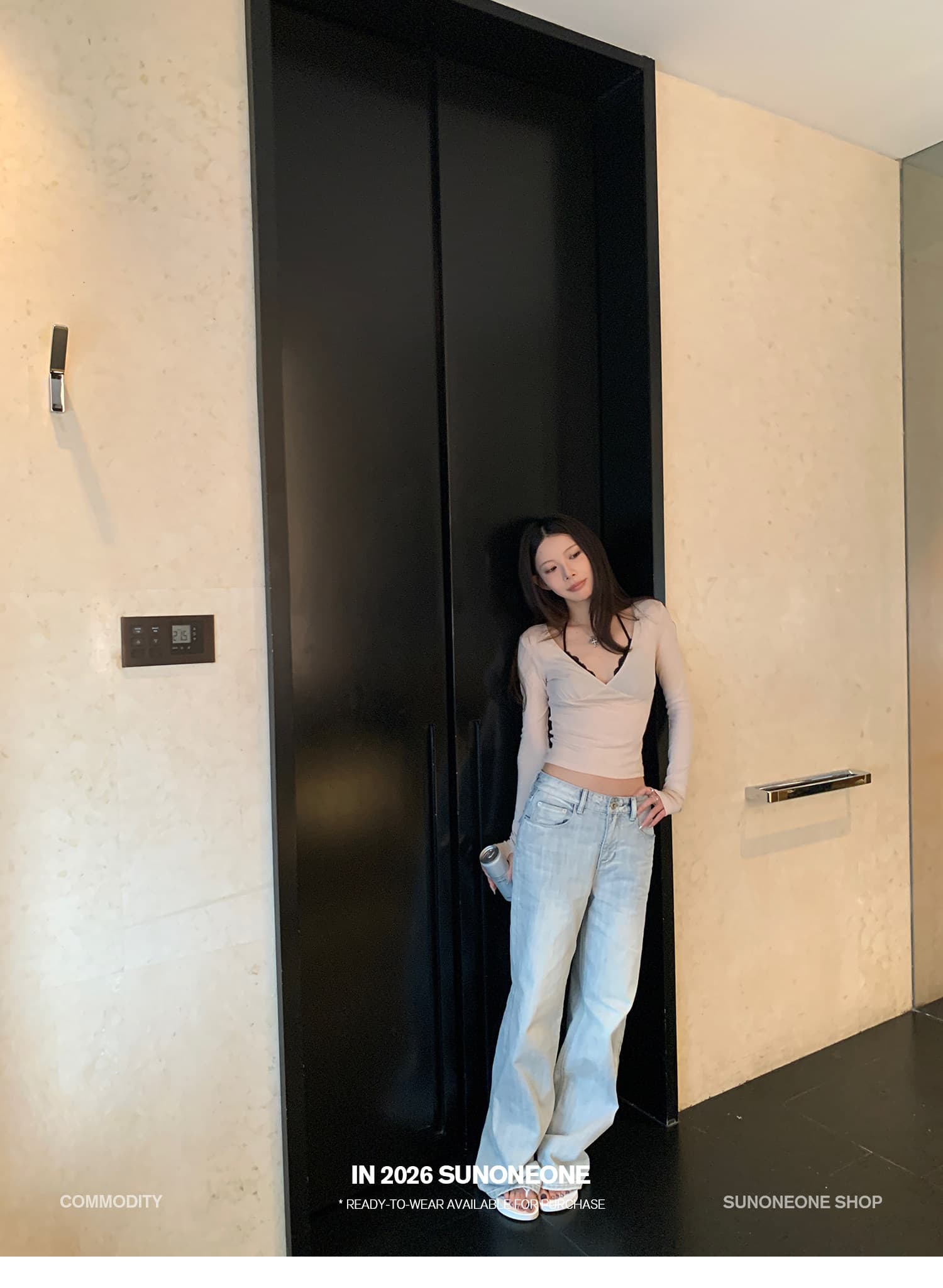 sunoneone 한 부서 워싱 하늘색 플립 커버 스트레이트 청바지 여성 여름 루즈핏 작은 키 캐주얼 바지 상세 이미지 24